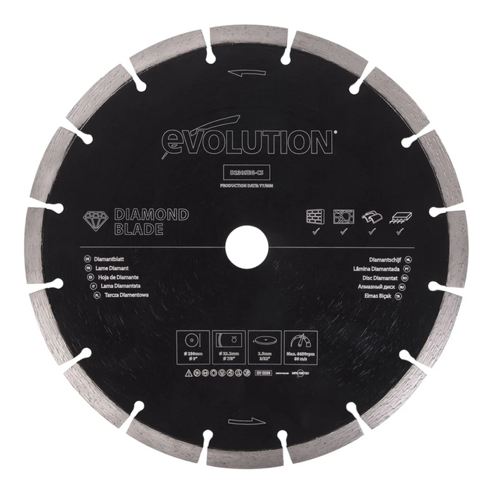 Evolution D230SEG-CS 9 In. Diamond Blade, Segmented Edge | 7/8 In. Arbor | Concrete, Stone, Brick Cutting