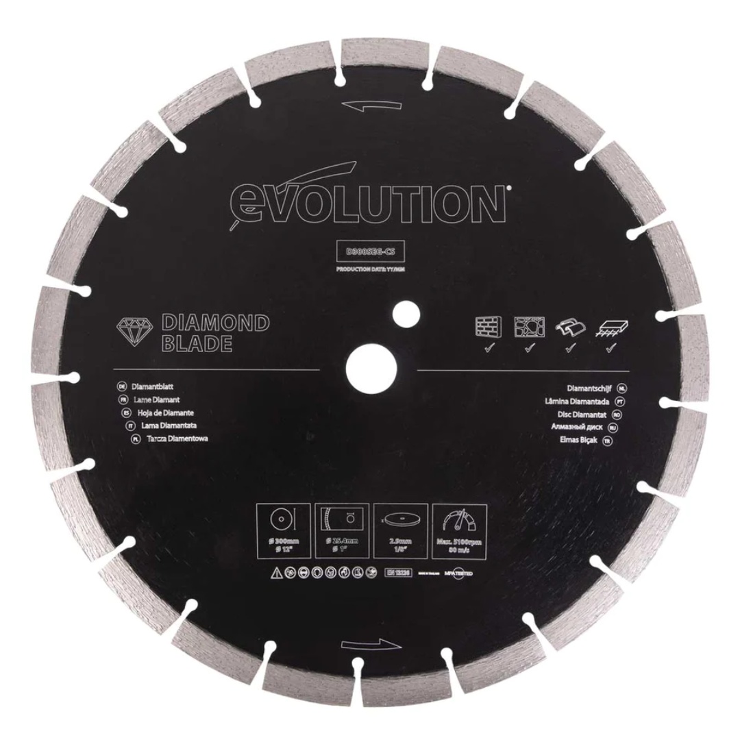 Evolution D300SEG-CS2 12" | Segmented Edge | 1 In. Arbor | Concrete, Stone, Brick Cutting Diamond Blade