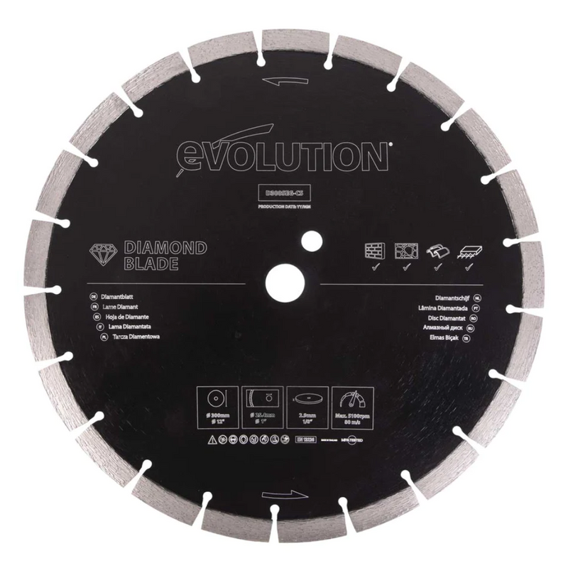 Evolution D300SEG-CS2 12" | Segmented Edge | 1 In. Arbor | Concrete, Stone, Brick Cutting Diamond Blade