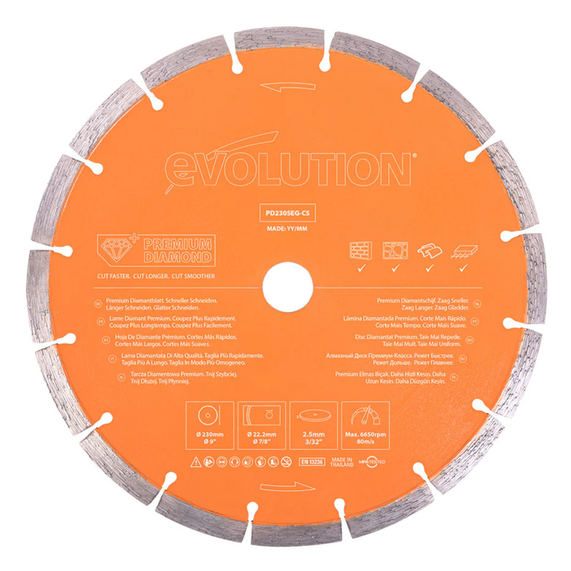 Evolution PD230SEG-CS | 9 In. | 7/8 In. Arbor | High Diamond Concentration | Segmented Diamond Blade