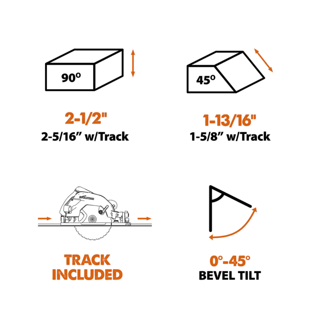 Evolution R185CCSX: Multi-Material Cutting Circular Saw 7-1/4" Blade With 3ft, 4in. Track Included