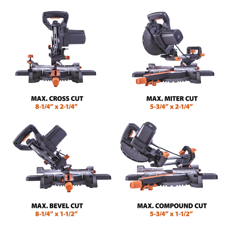 Evolution R185SMS+: Single Bevel Sliding Miter Saw With 7-1/4 In. Multi-Material Cutting Blade