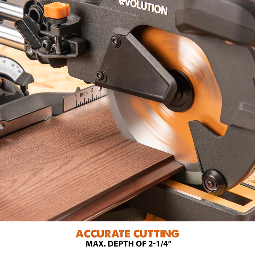 Evolution R185SMS+: Single Bevel Sliding Miter Saw With 7-1/4 In. Multi-Material Cutting Blade