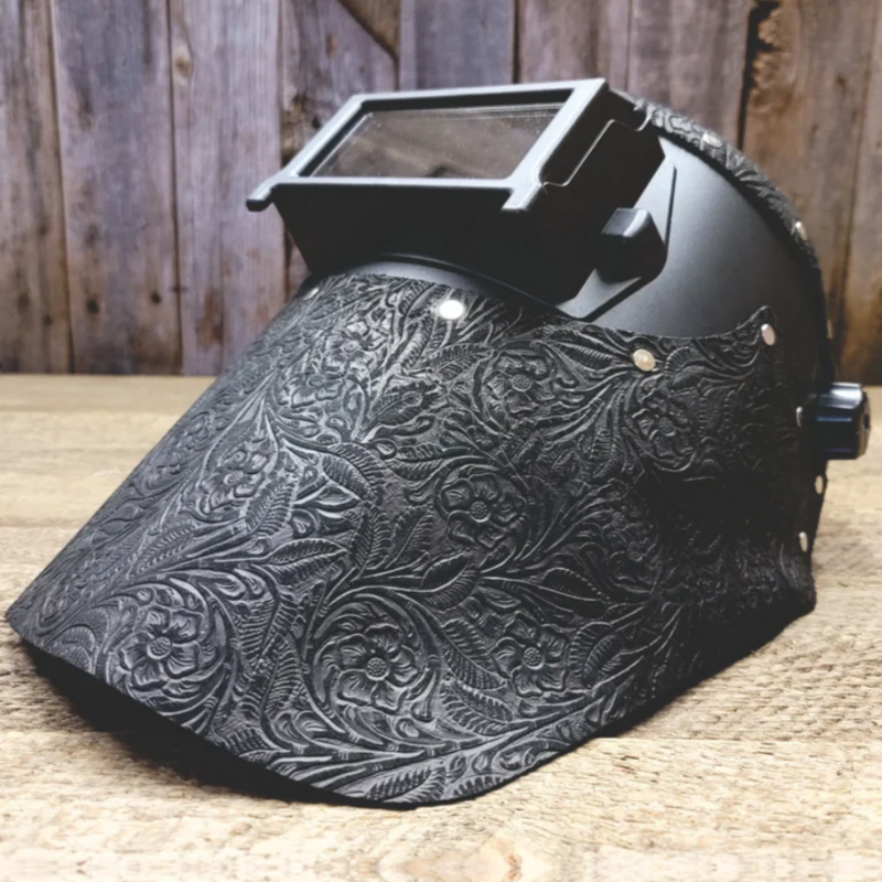 Outlaw Leather Black Floral Suede Flip Front Welding Hood