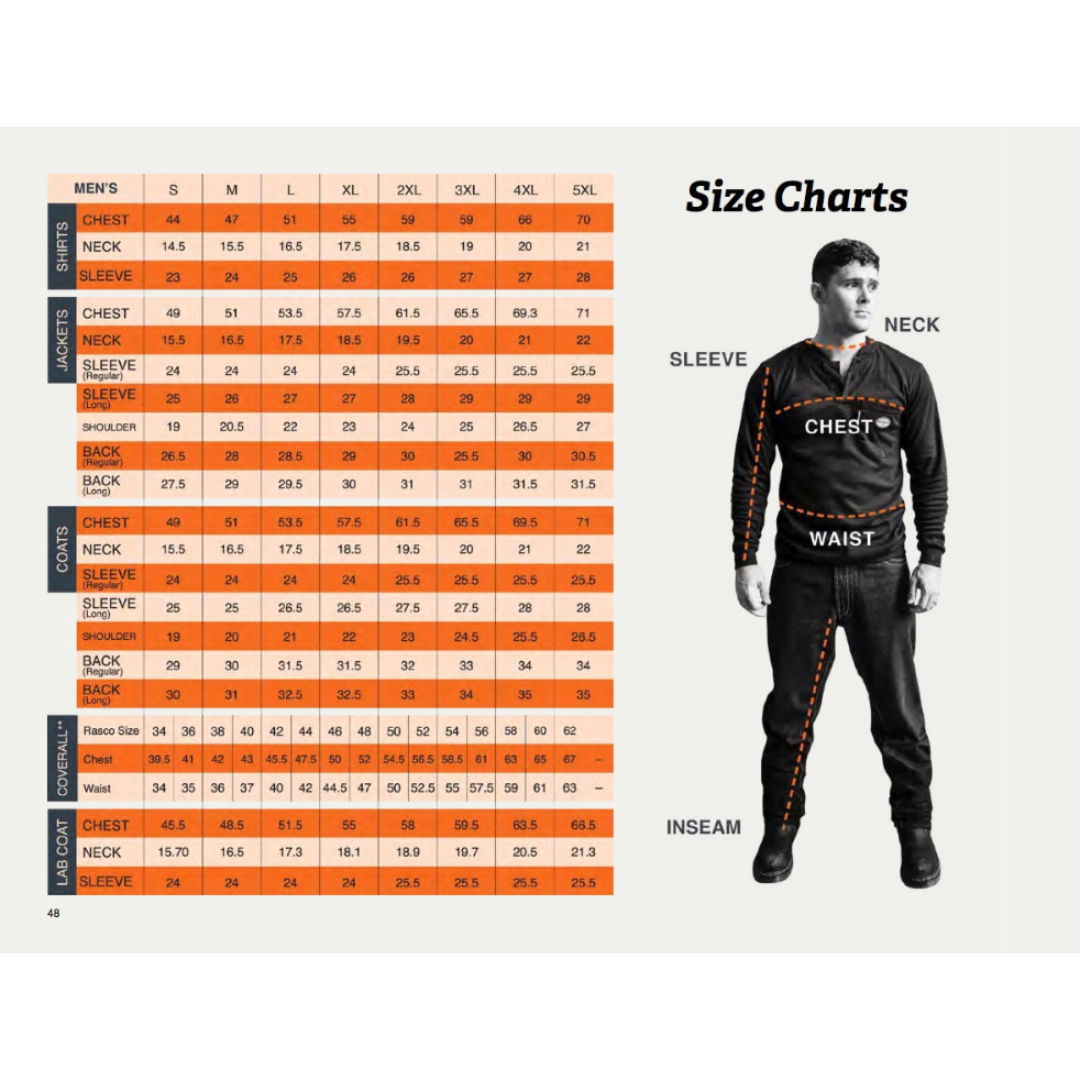 Rasco Men's Apparel Size Chart