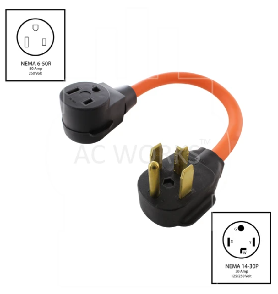 14-30P 30A 125/250V Plug to 6-50 Welder Receptacle Adapter