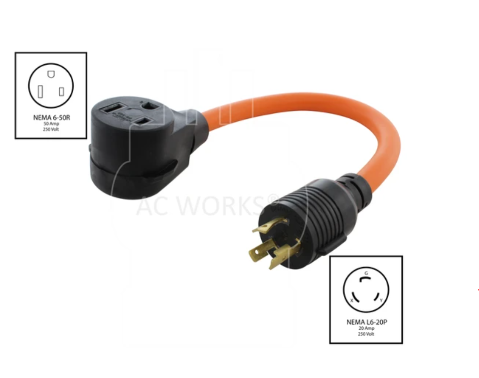 L6-20P 20A 250V Plug to 6-50 Welder Receptacle Adapter